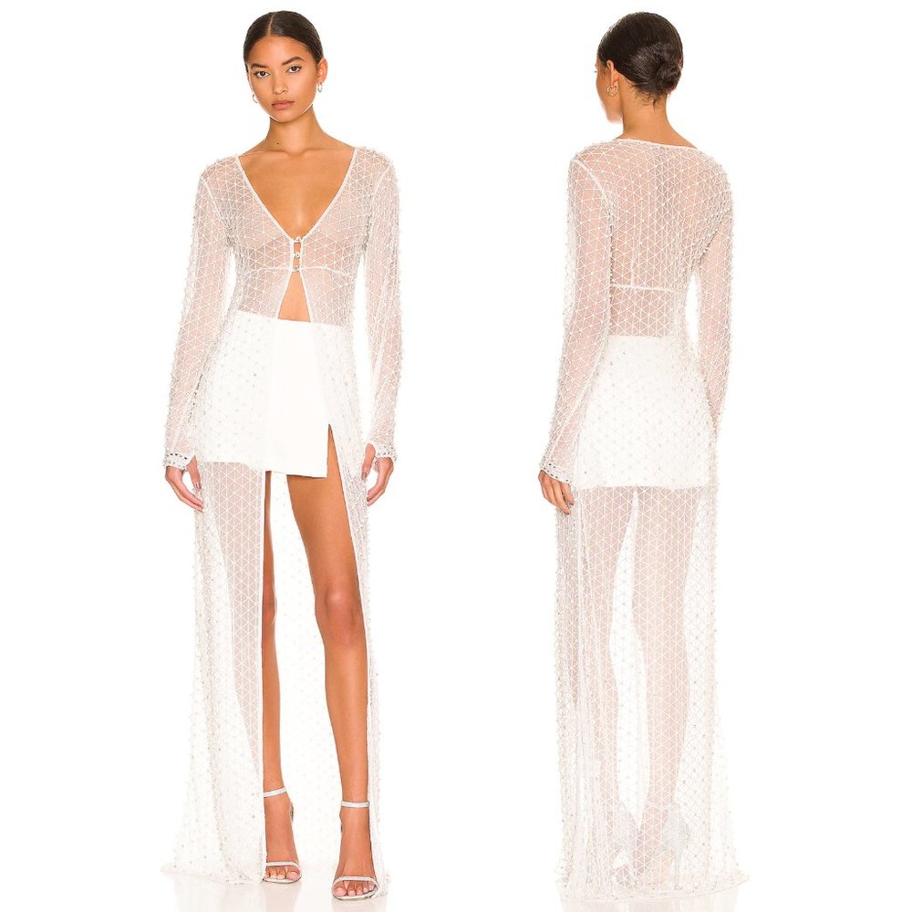 NEW retrofete Marcel Duster in White Crystal Floor Length Long Sleeve Kimono XS